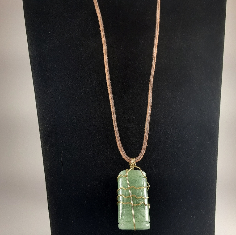 Natural Aventurine stone wire wrapped necklace